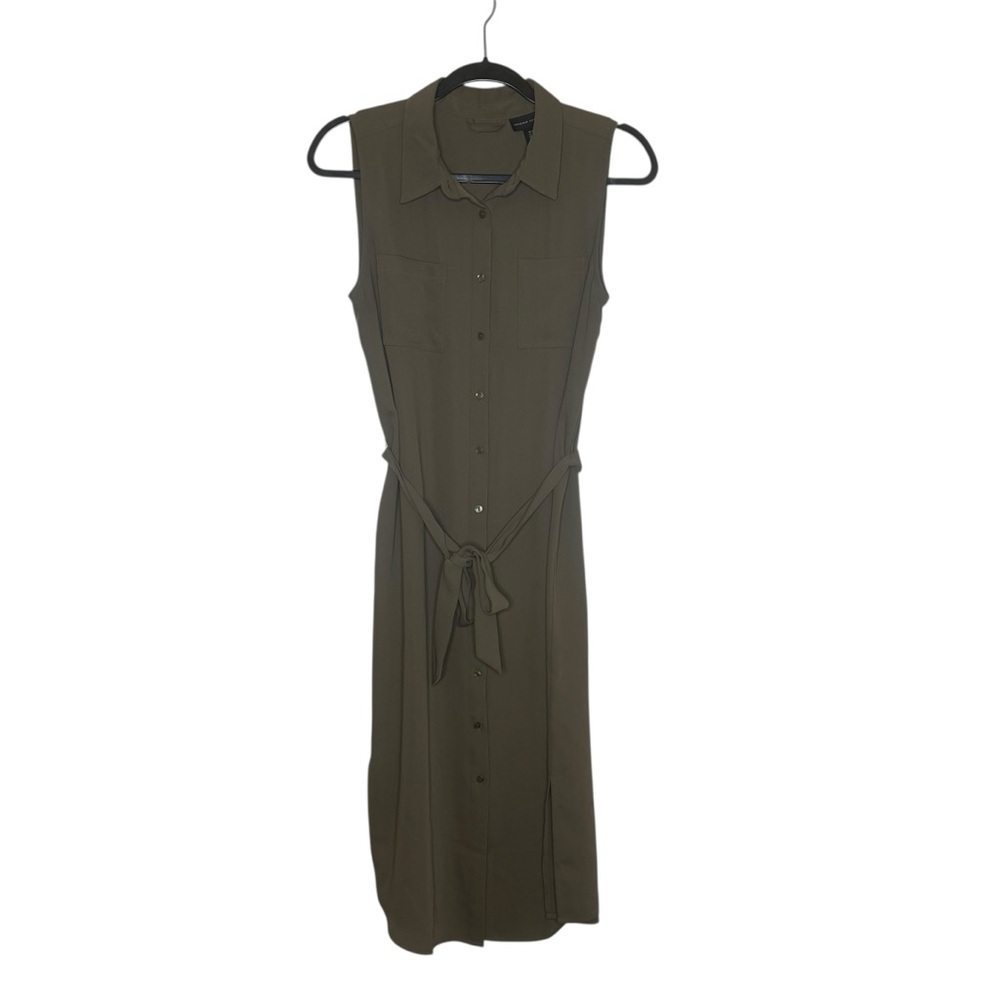 Adrienne Vittadini Midi Shirt Dress‎ Olive Green Size 6 Sleeveless Tie Waist